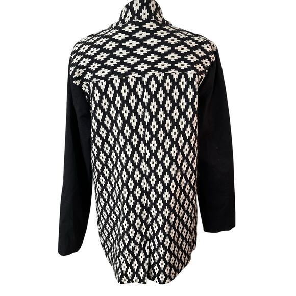Lucky Brand Jacket Coat Women's Xl Black White Geometric Long Cotton Zip Snaps - Picture 5 of 11